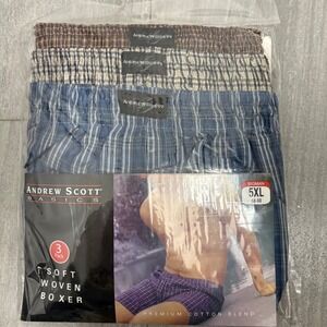 Andrew Scott Basics Men 5XL‎ Big Man 3 Pack Soft Woven Boxers Plaid 58-60 Waist